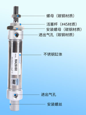 小型不锈钢迷你气缸气动MA16/20 MA25*50X75-100/125/150/200S-CA