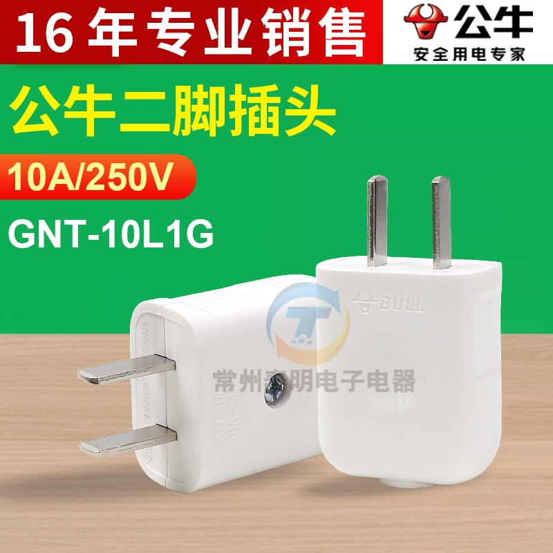 公牛正品10A插头电线二头两脚接线两孔角项电源2极GNT-10L1新款G