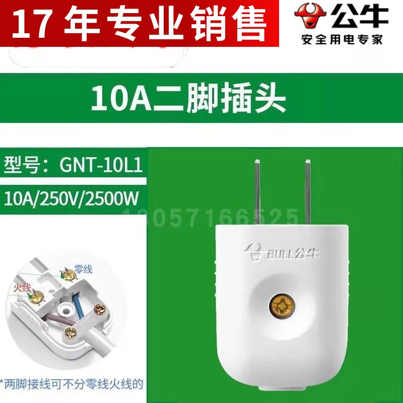 公牛正品10A二插头两脚2角接线两孔两角项电源眼极GNT-10L1S L1G