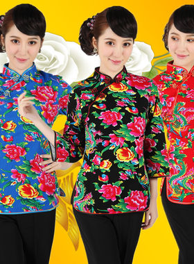 全棉七分袖茶楼工作服旗袍上衣