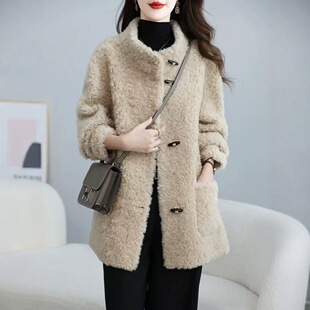 百分百真羊毛羊羔毛皮毛一体外套女宽松慵懒风中长款立领皮草外套