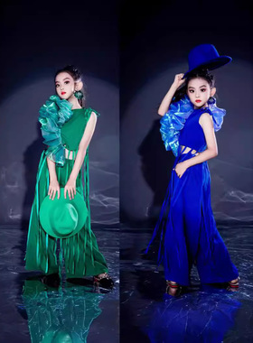 女童演出服套装西裤T台走秀儿童摩登潮服多巴胺表演出服