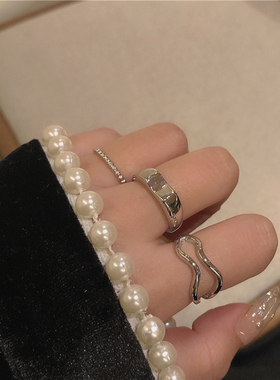 冷淡风戒指3只装套装组合小众设计感ins韩国金属指环女食指戒潮