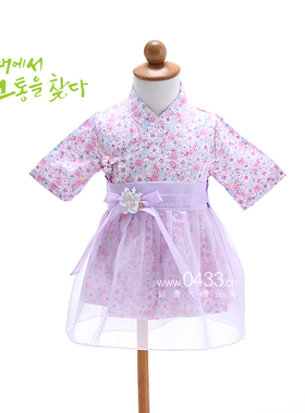 朝鲜族民族服装儿童纯棉连衣裙生活韩服七分袖H-E01359