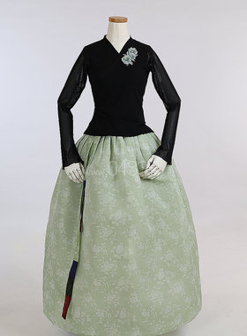 朝鲜族舞蹈练习腰裙练功服黑色网纱上衣富贵三合裙子U24139