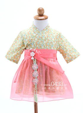 朝鲜族民族服装儿童纯棉连衣裙生活韩服七分袖H-E01364