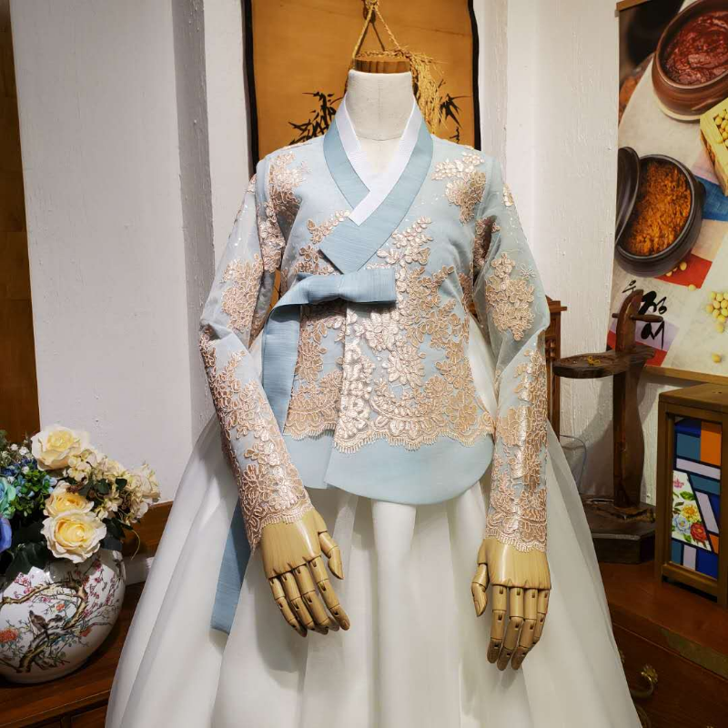 韩国进口蕾丝面料新娘婚礼结婚敬酒韩服朝鲜族民族服装H-X10329