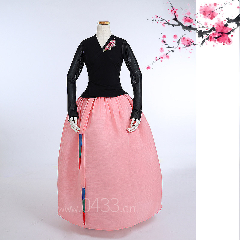 朝鲜族舞蹈练习腰裙练功服黑色网纱上衣紫微纱58号裙子U24269