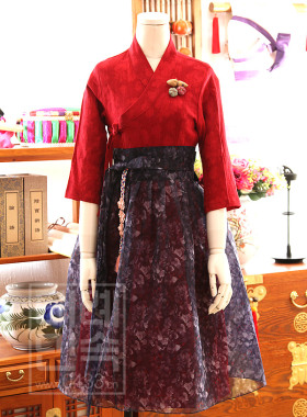 韩国原装进口生活韩服朝鲜族民族服装纯麻提花布连衣裙 H-S01295