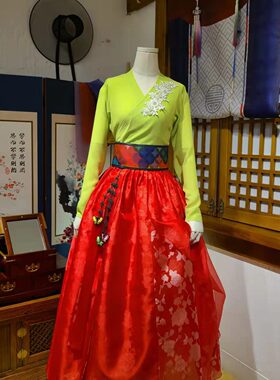 朝鲜族练习舞蹈上衣仿真丝裙子民族跳舞服装腰带胸花挂件H-S11407