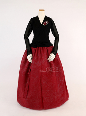 朝鲜族舞蹈练习腰裙练功服黑色网纱上衣满天星3层6开裙U23098