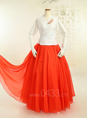 朝鲜族舞蹈练习腰裙练功服飘逸仿真丝薄纱540度3层裙子U24708