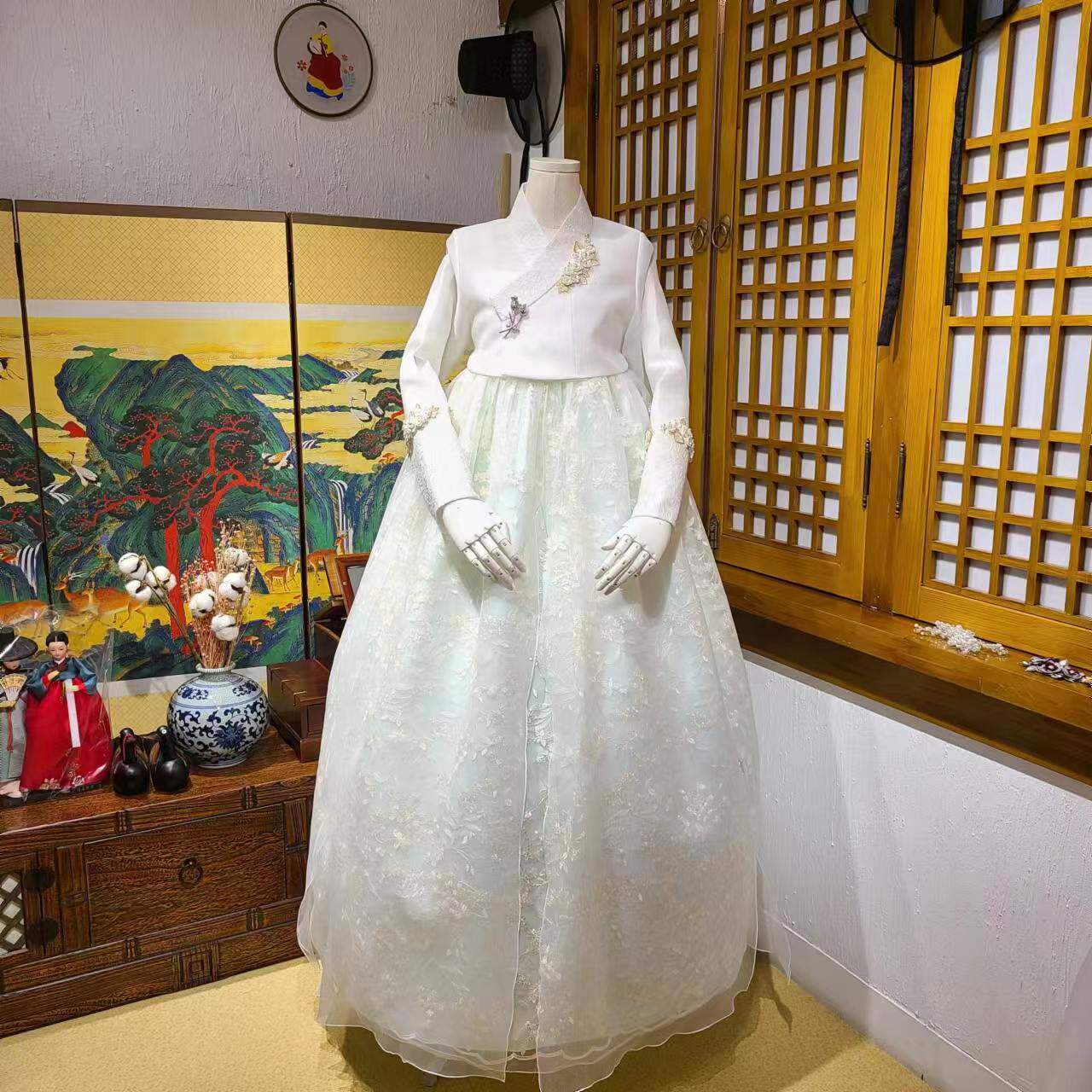 朝鲜族民族服装新娘婚礼结婚敬酒服蕾丝款花裙韩服XN23014