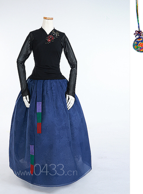 朝鲜族舞蹈练习腰裙练功服黑色网纱上衣双美娟裙子U24354