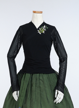 朝鲜族舞蹈练习腰裙练功服黑色网纱上衣双美娟裙子U24357