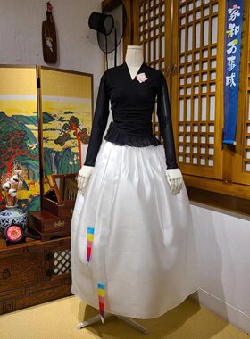 朝鲜族舞蹈练习腰裙量身定做练功服网纱上衣和波浪白色裙子U22073