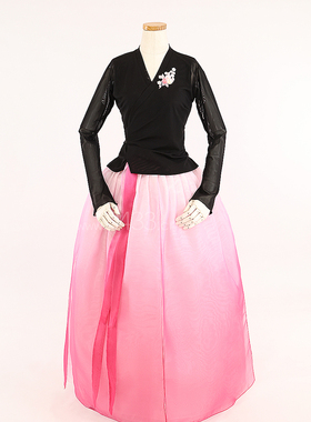 朝鲜族舞蹈练习腰裙练功服黑色网纱上衣渐变3层6开裙U24014