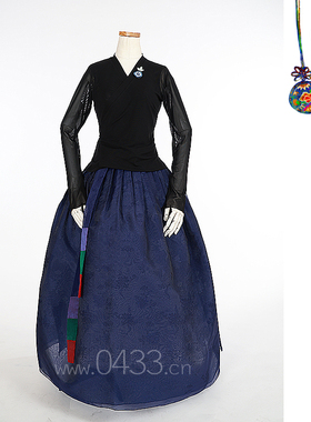 朝鲜族舞蹈练习腰裙练功服黑色网纱上衣双美娟裙子U24366