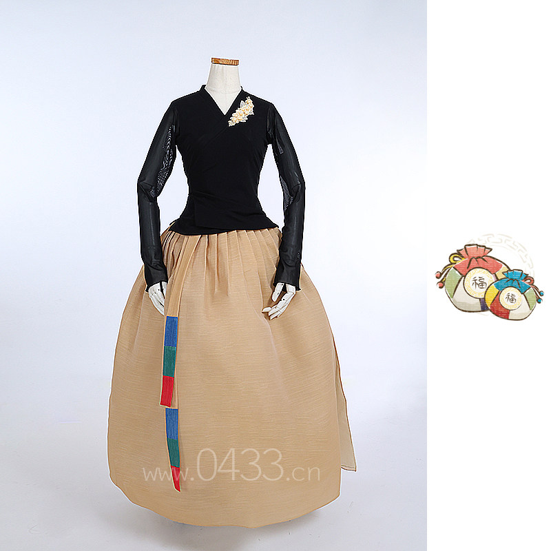 朝鲜族舞蹈练习腰裙练功服黑色网纱上衣紫微纱12号裙子U24263