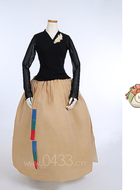 朝鲜族舞蹈练习腰裙练功服黑色网纱上衣紫微纱12号裙子U24263