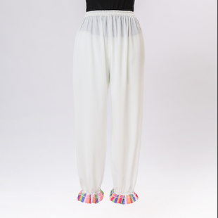 松紧腰彩条蕾丝 宽松弹力训练练功裤 舞蹈韩服衬裤 3种白色透气薄款