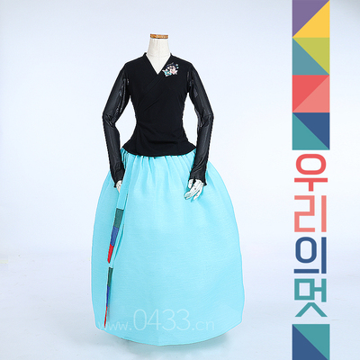 朝鲜族舞蹈练习腰裙练功服黑色网纱上衣紫薇纱裙子U24297