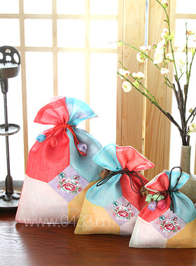 韩国彩条福袋子/麻料拼接收纳袋/小号礼品袋/H-P03598-4