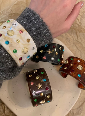 彩色镶钻树脂手镯女C形开口手环