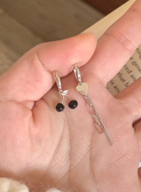 爱心樱桃耳扣女不对称耳坠耳饰