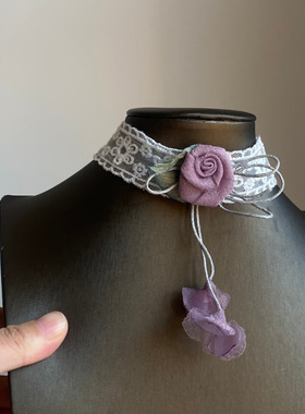 玫瑰蕾丝颈带女纯欲风choker项链