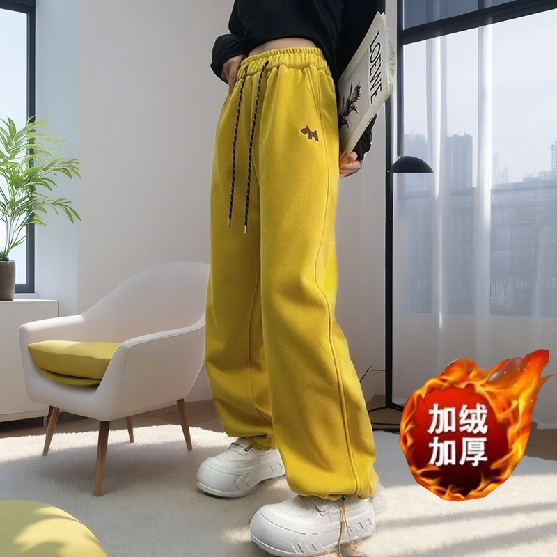 美式运动裤女秋冬季加绒直筒卫裤