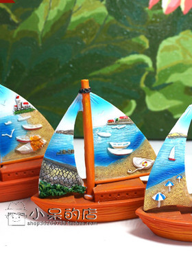 青岛纪念手工彩绘微景观小帆船