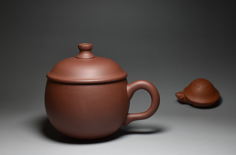 老缶宜兴纯手工紫砂 家用办公敦厚盖杯茶杯 370cc 紫泥