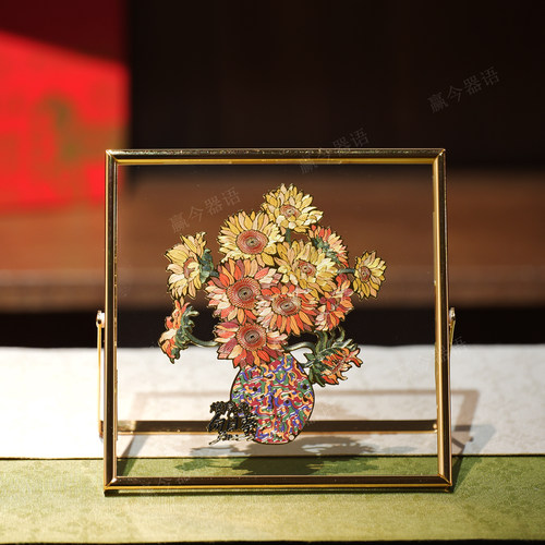 朱炳仁铜燃烧的向日葵桌屏摆台画