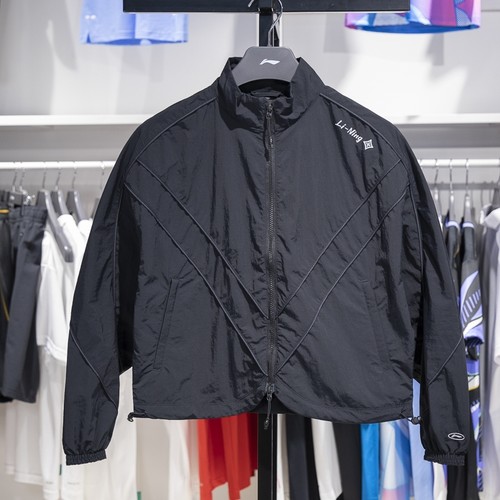 李宁运动风衣2024秋季女子健身系列宽松立领撞色拼接外套AFDU160