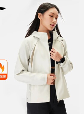 李宁外套加绒女子冬装保暖加厚宽松运动风衣AFDWE34-1-2-4
