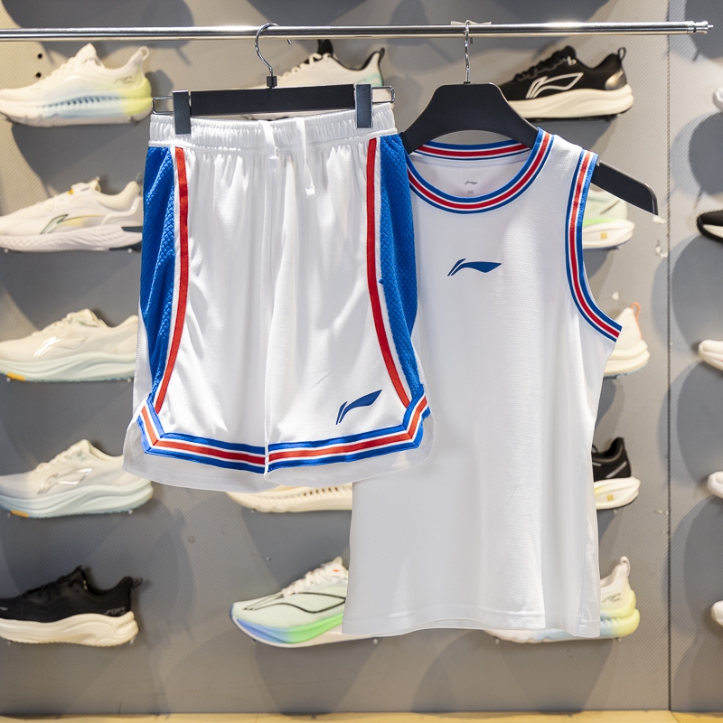 李宁儿童篮球比赛套装2025夏季男大童吸汗舒适宽松运动服YATV011