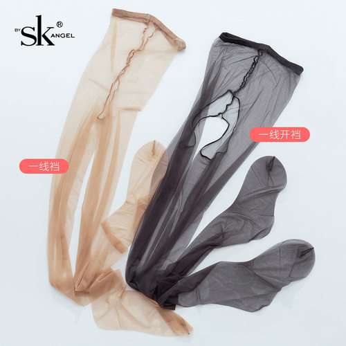 SK6381大码0d一线裆黑丝性感开裆丝袜超薄高透包芯丝连裤袜200斤