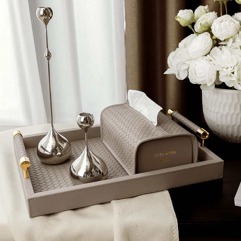 轻奢高档编织纸巾收纳盒套装