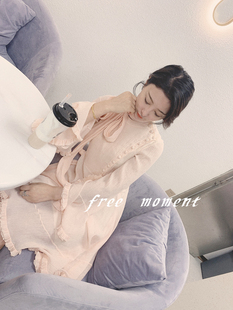 含真丝吊带 Free 丝带排扣优雅温柔丝棉连衣裙 水粉水袖 Moment