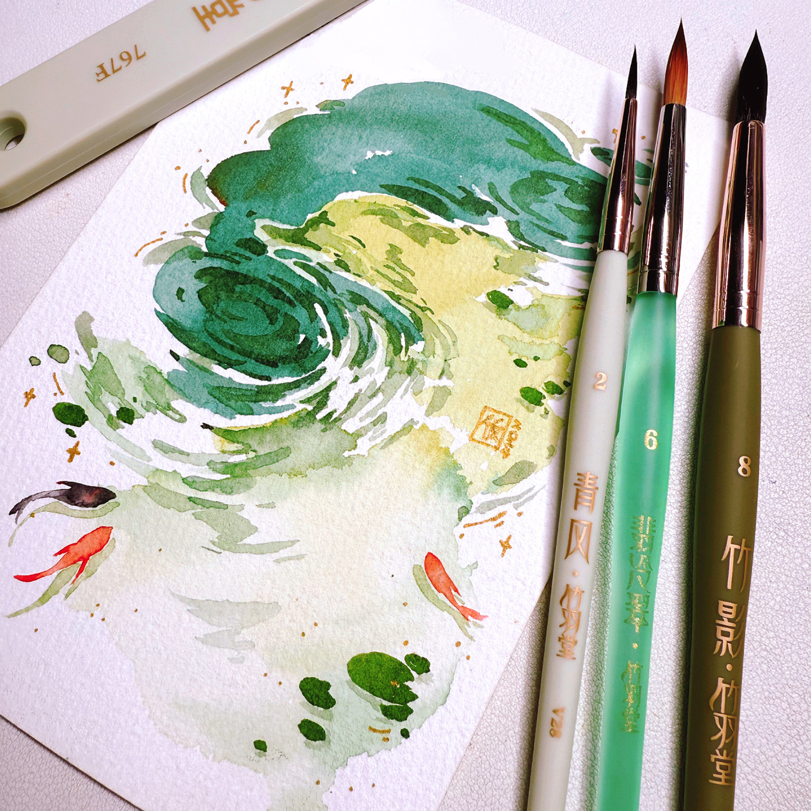 饭饭老师 水彩画笔专用套装 毛笔 竹羽堂水彩画笔4支套 包邮
