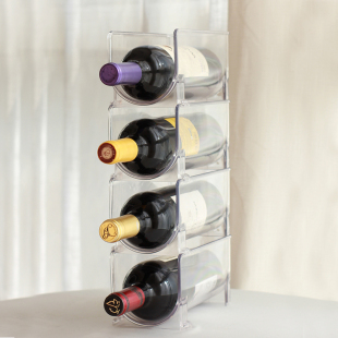 层叠式 冰箱收纳酒架瓶架饮料架透明可叠加展示架葡萄酒水杯规整架
