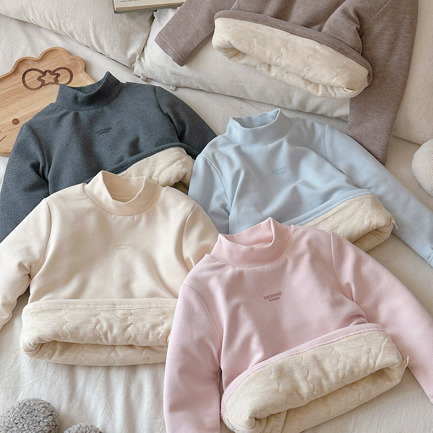 儿童打底衫夹棉加厚2025新款冬季蚕丝棉半高领保暖内衣男女童内搭