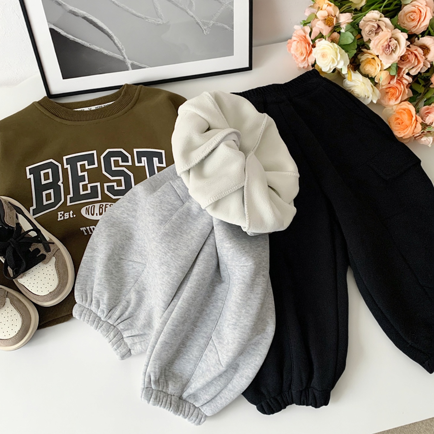 儿童加绒裤子一体绒宽松束脚卫裤