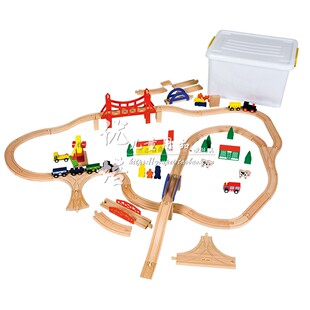 火车轨道套装幼儿早教园儿童木制环创建构区木制建构火车玩具