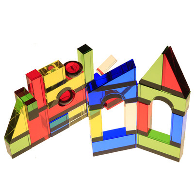 亚克力积木块 Vivaio幼儿早教园儿童 彩色透光积木 28块镜面积木