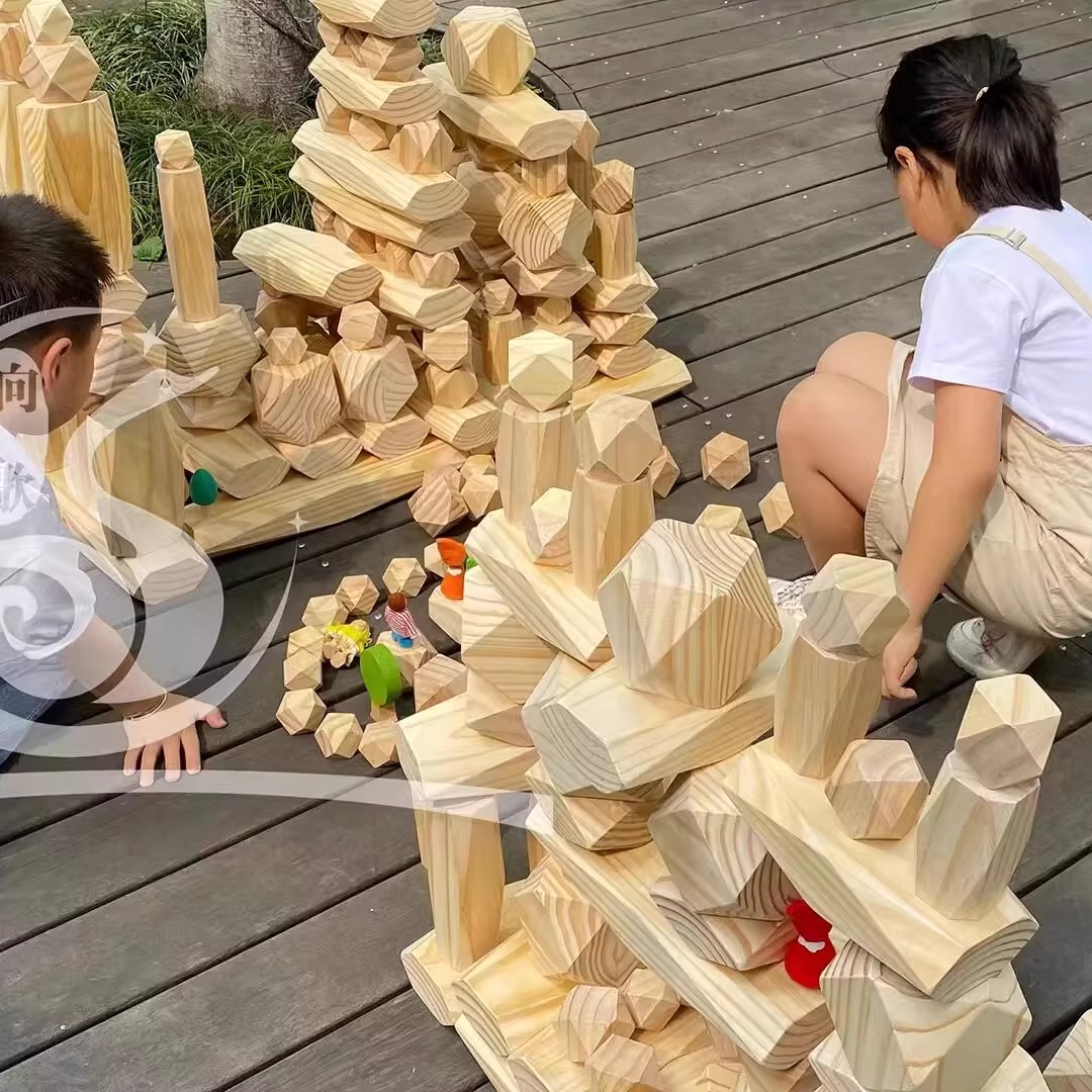 220片原色超大叠石积木幼儿园儿童异形堆叠多彩鹅卵石平衡玩具