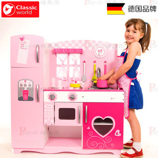 粉红厨房 Classic world儿童木质大号仿真厨房套装角色扮演过家家