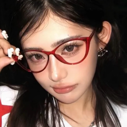 韩版猫眼红色大框眼镜女方圆脸