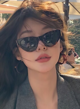 复古法式猫眼时髦豹纹墨镜女潮